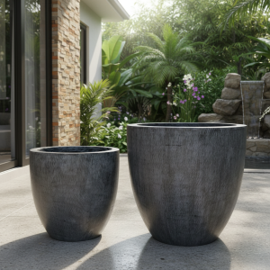 Chậu poly xám, cạo xước- bộ 2 cái